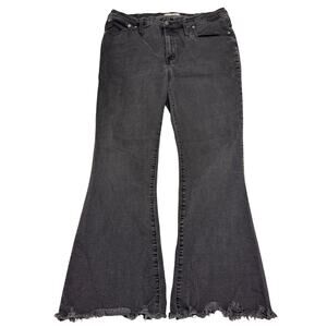 Madewell Black Wash Kick Flare Jeans Raw Hem Frayed Size 33T Tall